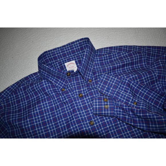 Brooks Brothers Dress Shirt Mens Size Large Non-Iron Blue Plaid - Picture 5 of 6